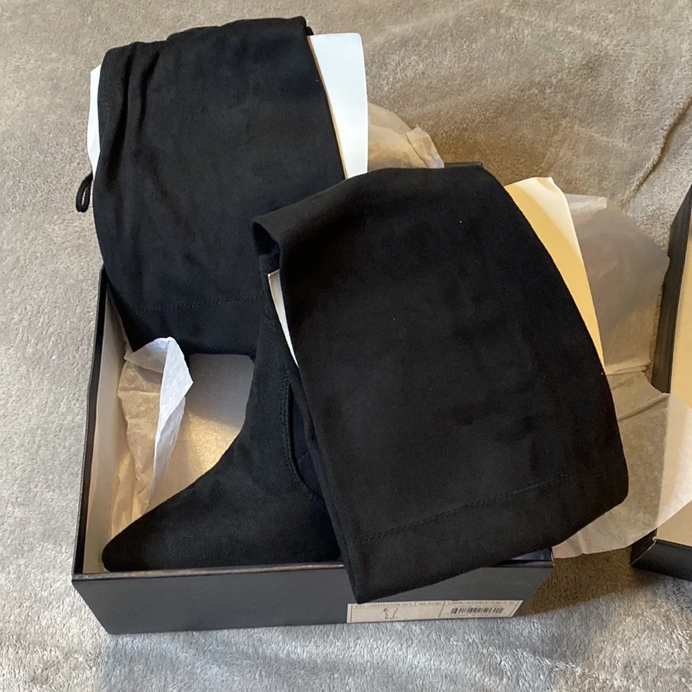 French Connection Jordan Cone Heel Lace Up Over The Knee Boots Black siz…